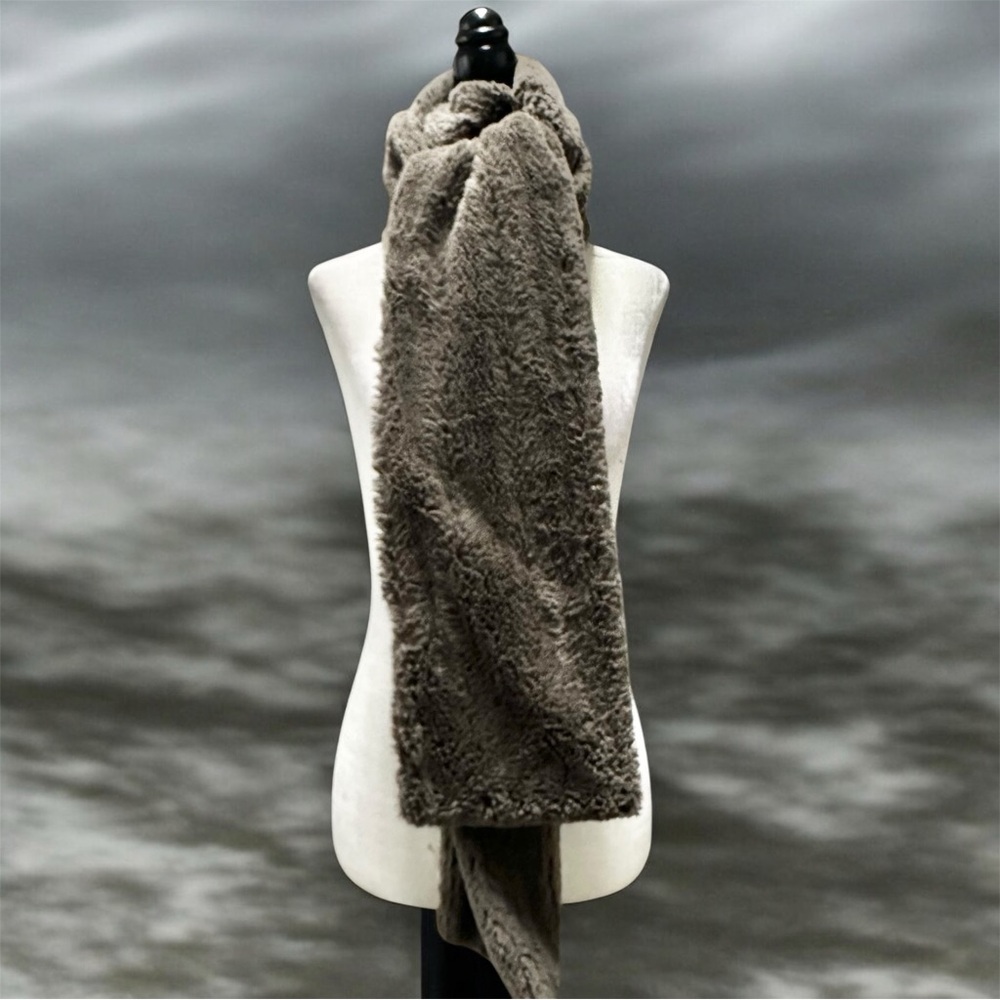 Extra Long Plush Dark Grey Faux Fur Scarf
